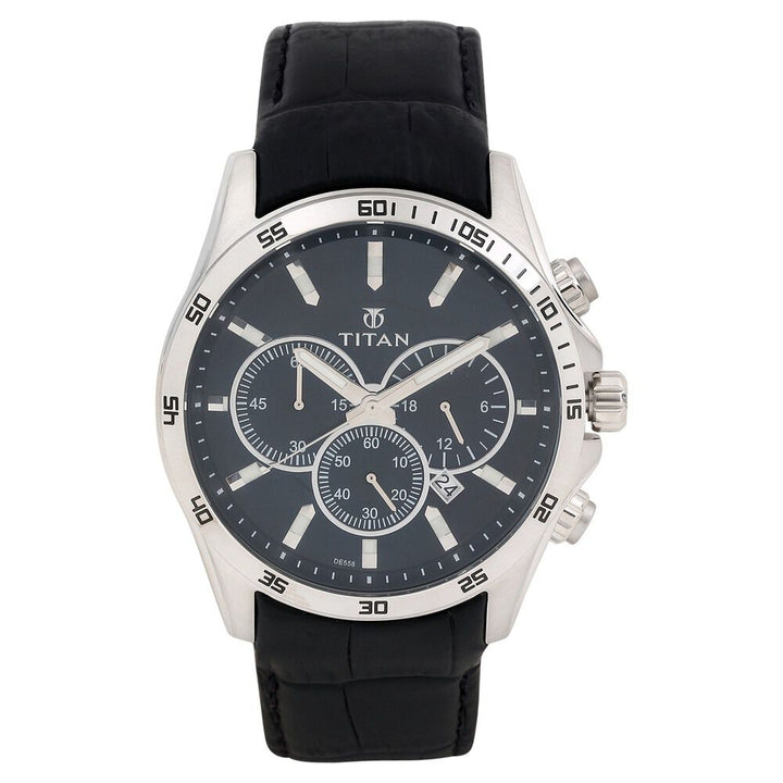 Titan Quartz Analog Black Dial Leather Strap Watch for Men-NH90022SL02E