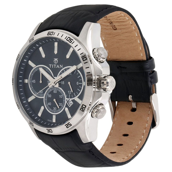 Titan Quartz Analog Black Dial Leather Strap Watch for Men-NH90022SL02E
