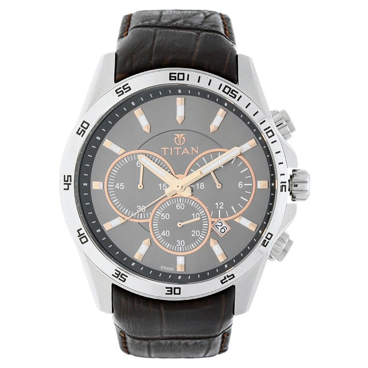 Titan Classic Grey Dial Analog Leather Strap watch for Men-90022SL03E