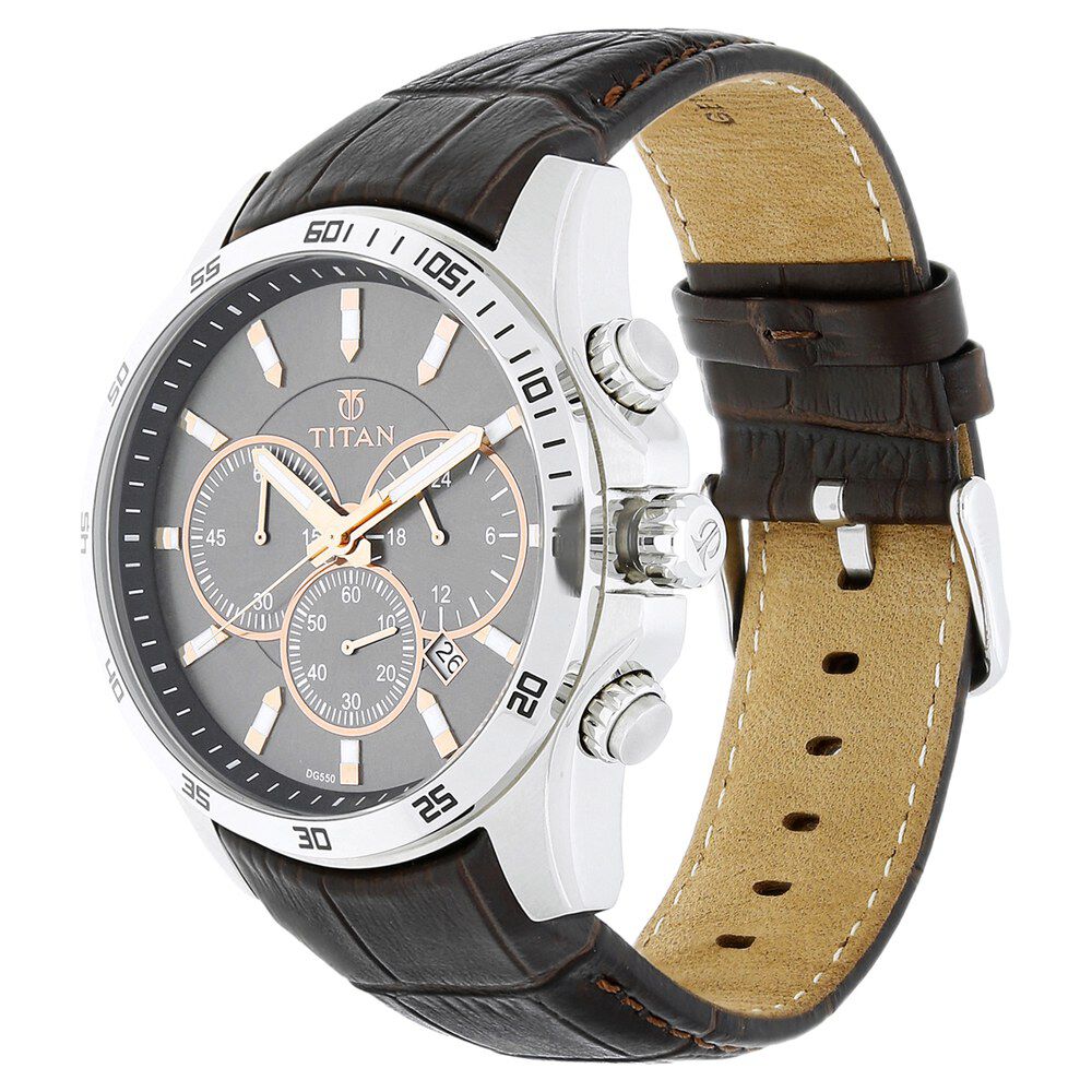 Titan Classic Grey Dial Analog Leather Strap watch for Men-90022SL03E