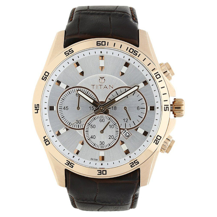 Titan Classic White Chrono Leather Strap watch for Men-NH90022WL01E