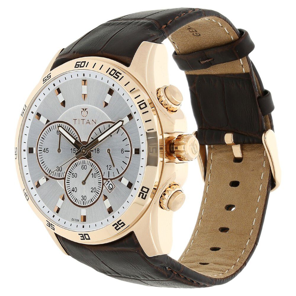 Titan Classic White Chrono Leather Strap watch for Men-NH90022WL01E