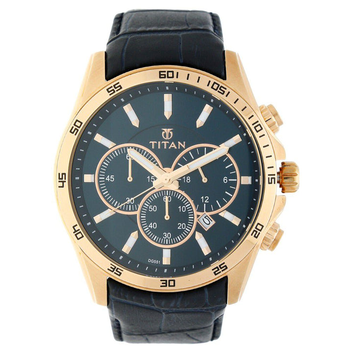 Titan Classic Blue Dial Analog Leather Strap watch for Men-NQ90022WL02