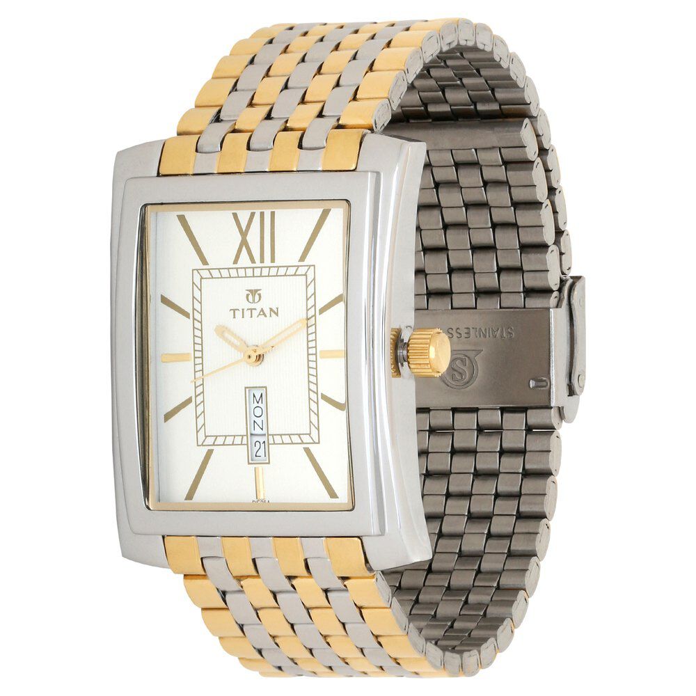 Titan Karishma Silver Dial Analog with Day and Date Stainless Steel Strap Watch for Men-NH90023BM01A