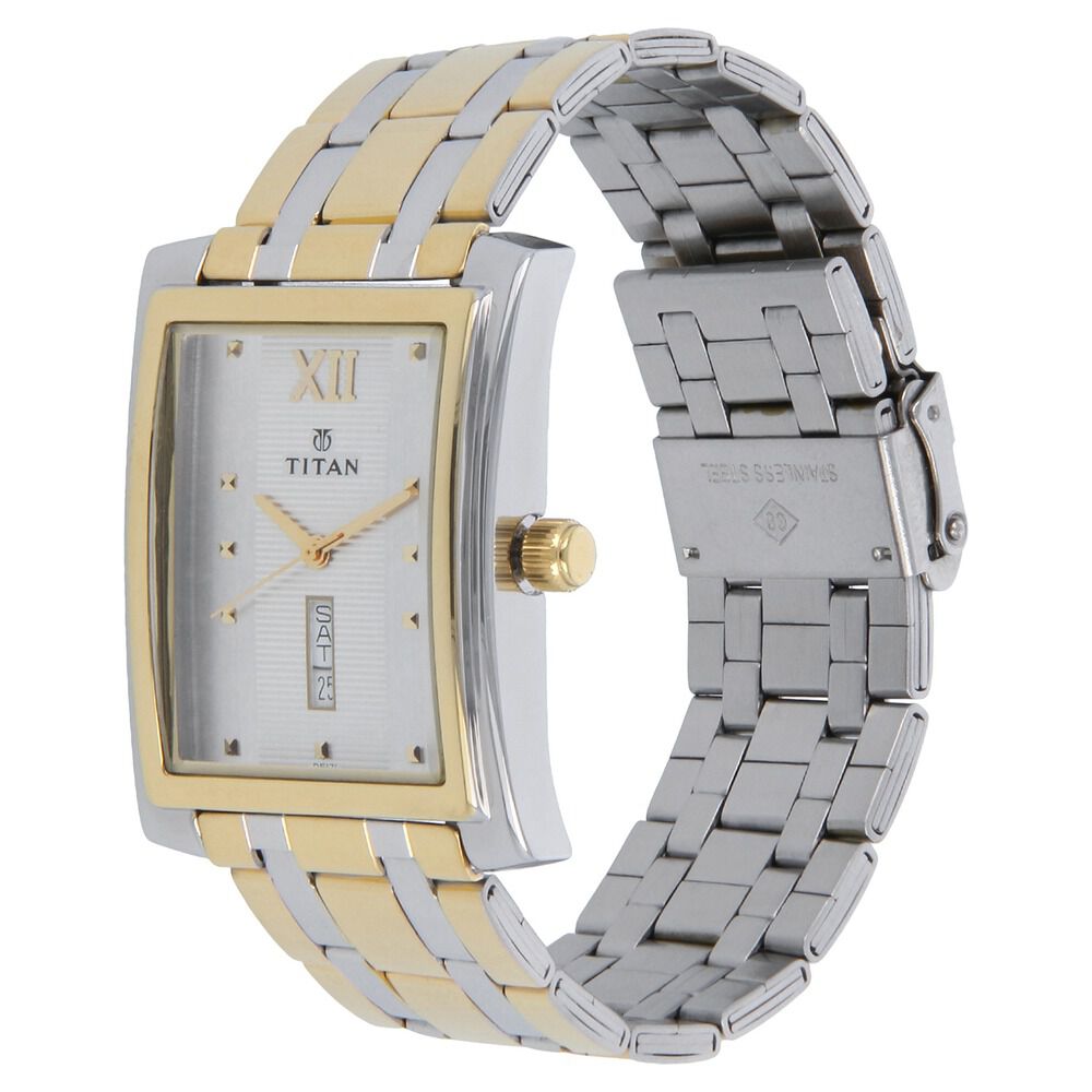 Titan Quartz Analog with Day and Date Silver Dial Stainless Steel Strap Watch for Men-NJ90023BM03