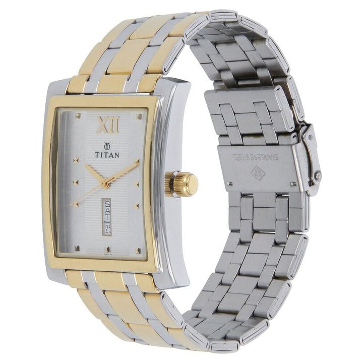 Titan Quartz Analog with Day and Date Silver Dial Stainless Steel Strap Watch for Men-NJ90023BM03
