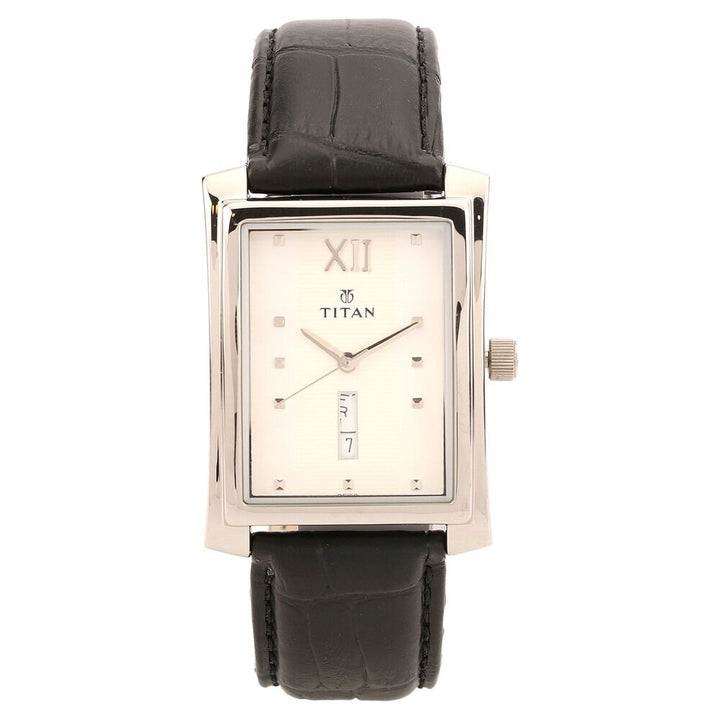 Titan Special White Dial Analog with Day and Date Leather Strap Watch for Men-NH90023SL01