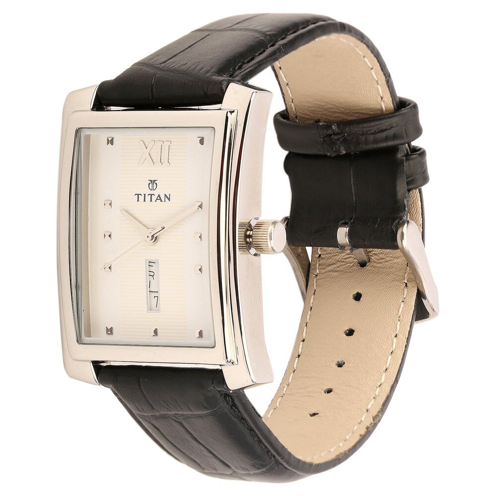 Titan Special White Dial Analog with Day and Date Leather Strap Watch for Men-NH90023SL01