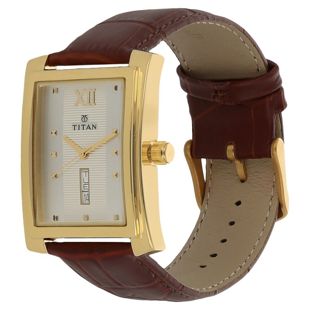 Titan Silver Dial Analog with Day and Date Leather Strap watch for Men-NH90023YL01