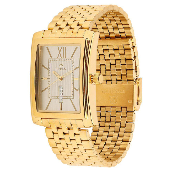 Titan Quartz Analog with Day and Date Silver Dial Metal Strap Watch for Men-NH90023YM03A