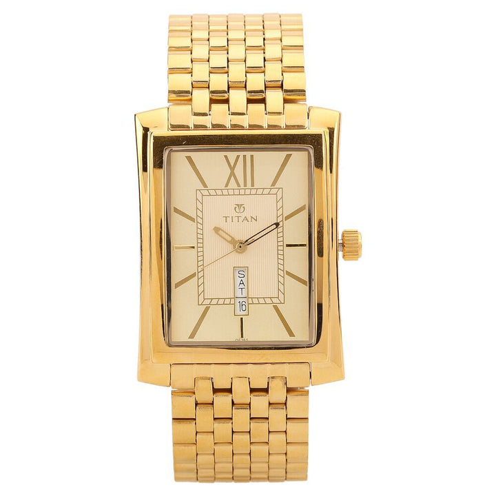Titan Quartz Analog with Day and Date Champagne Dial Watch for Men-NH90023YM04A