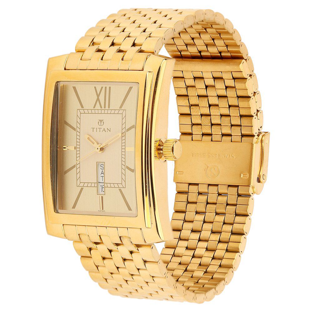 Titan Quartz Analog with Day and Date Champagne Dial Watch for Men-NH90023YM04A
