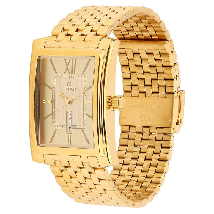 Titan Quartz Analog with Day and Date Champagne Dial Watch for Men-NH90023YM04A