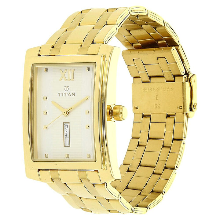 Titan Analog with Day and Date White Dial Steel Strap watch for Men-NH90023YM06