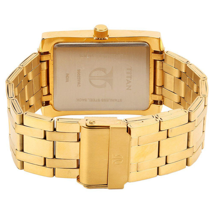 Titan Quartz Analog with Day and Date Champagne Dial Stainless Steel Strap Watch for Men-90023YM07