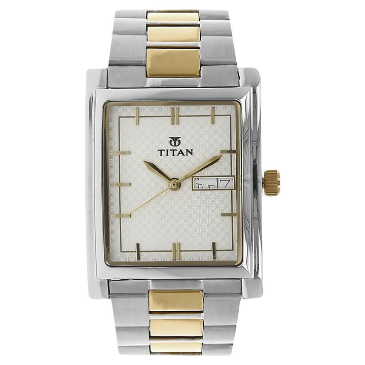 Titan Quartz Analog with Day and Date Silver Dial Stainless Steel Strap Watch for Men-NH90024BM01A