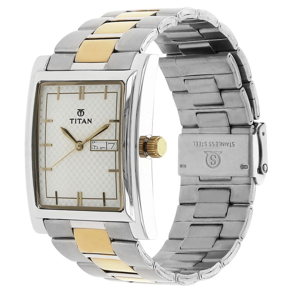 Titan Quartz Analog with Day and Date Silver Dial Stainless Steel Strap Watch for Men-NH90024BM01A