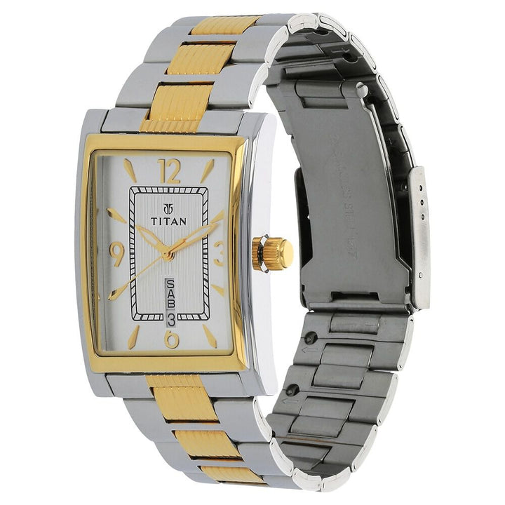 Titan Quartz Analog with Day and Date Silver Dial Stainless Steel Strap Watch for Men NS90024BM03