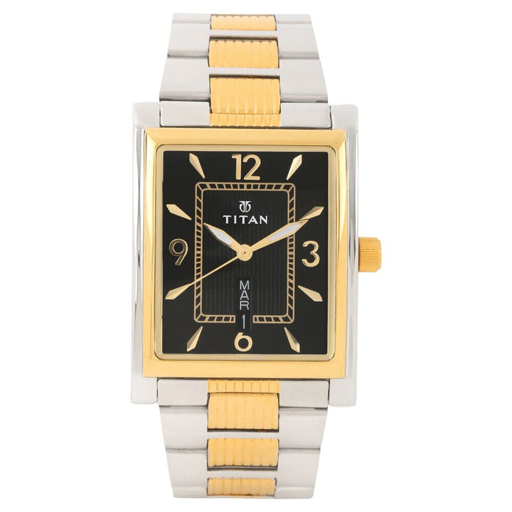 Titan Quartz Analog with Day and Date Black Dial Stainless Steel Strap Watch for Men-90024BM04