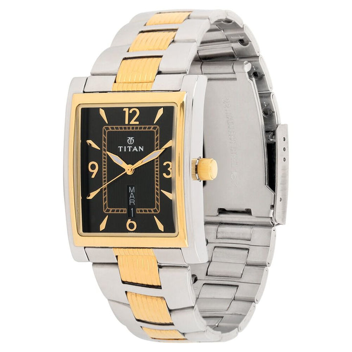 Titan Quartz Analog with Day and Date Black Dial Stainless Steel Strap Watch for Men-90024BM04