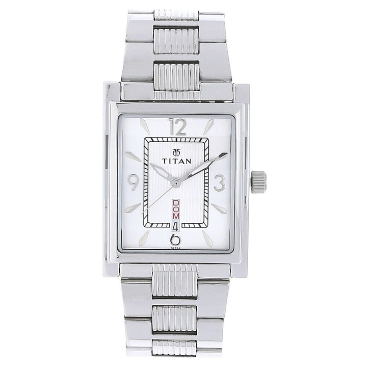 Titan Quartz Analog with Day and Date Silver Dial Stainless Steel Strap Watch for Men-NK90024SM01