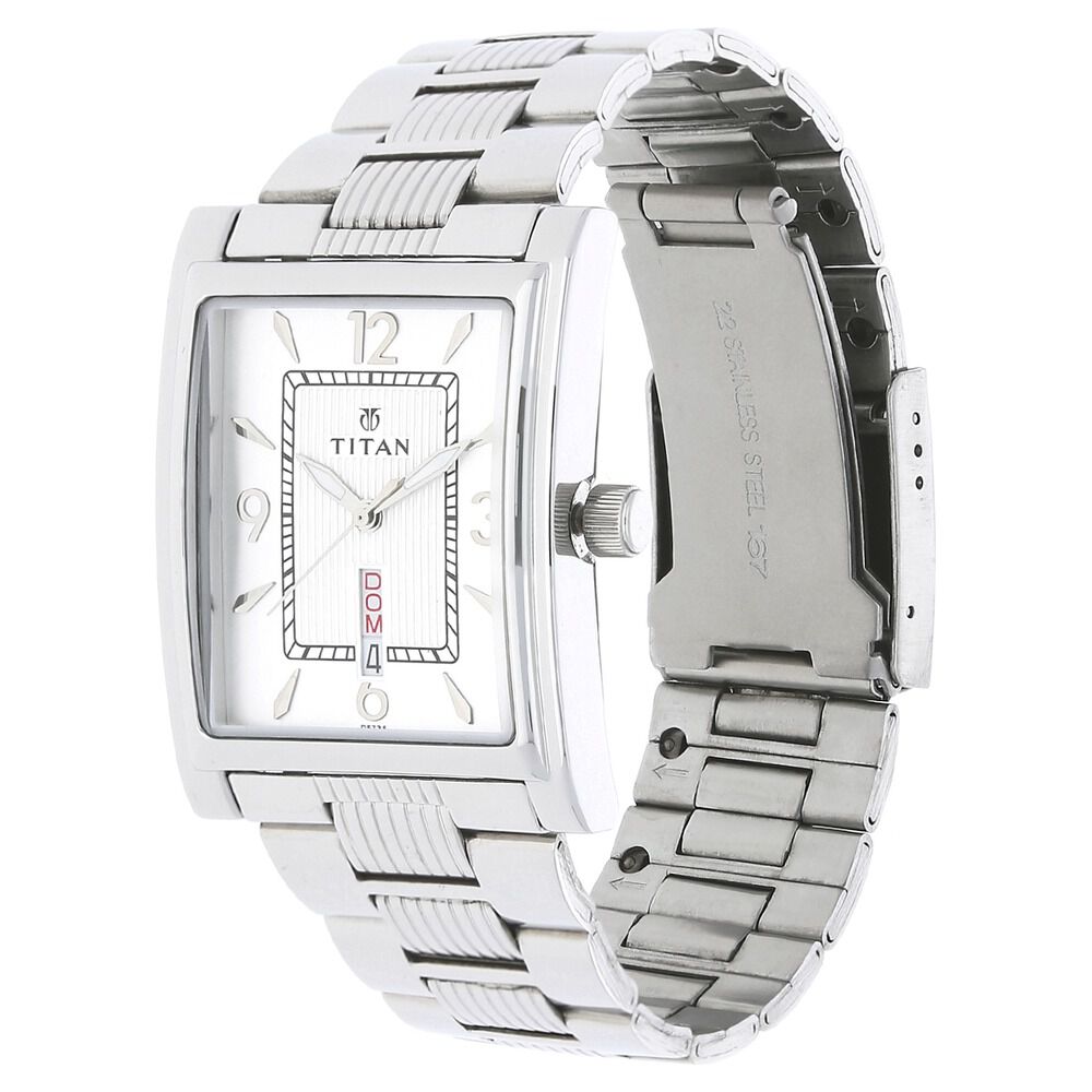 Titan Quartz Analog with Day and Date Silver Dial Stainless Steel Strap Watch for Men-NK90024SM01