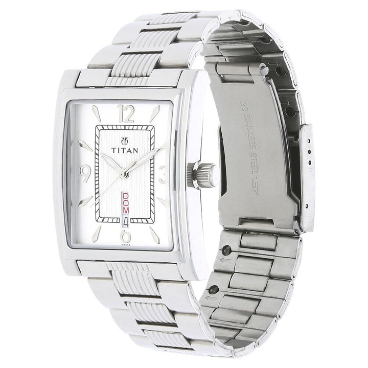 Titan Quartz Analog with Day and Date Silver Dial Stainless Steel Strap Watch for Men-NK90024SM01