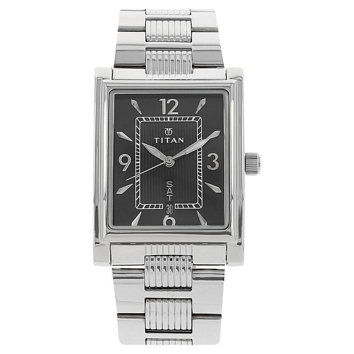 Titan Quartz Analog with Day and Date Black Dial Stainless Steel Strap Watch for Men-90024SM02
