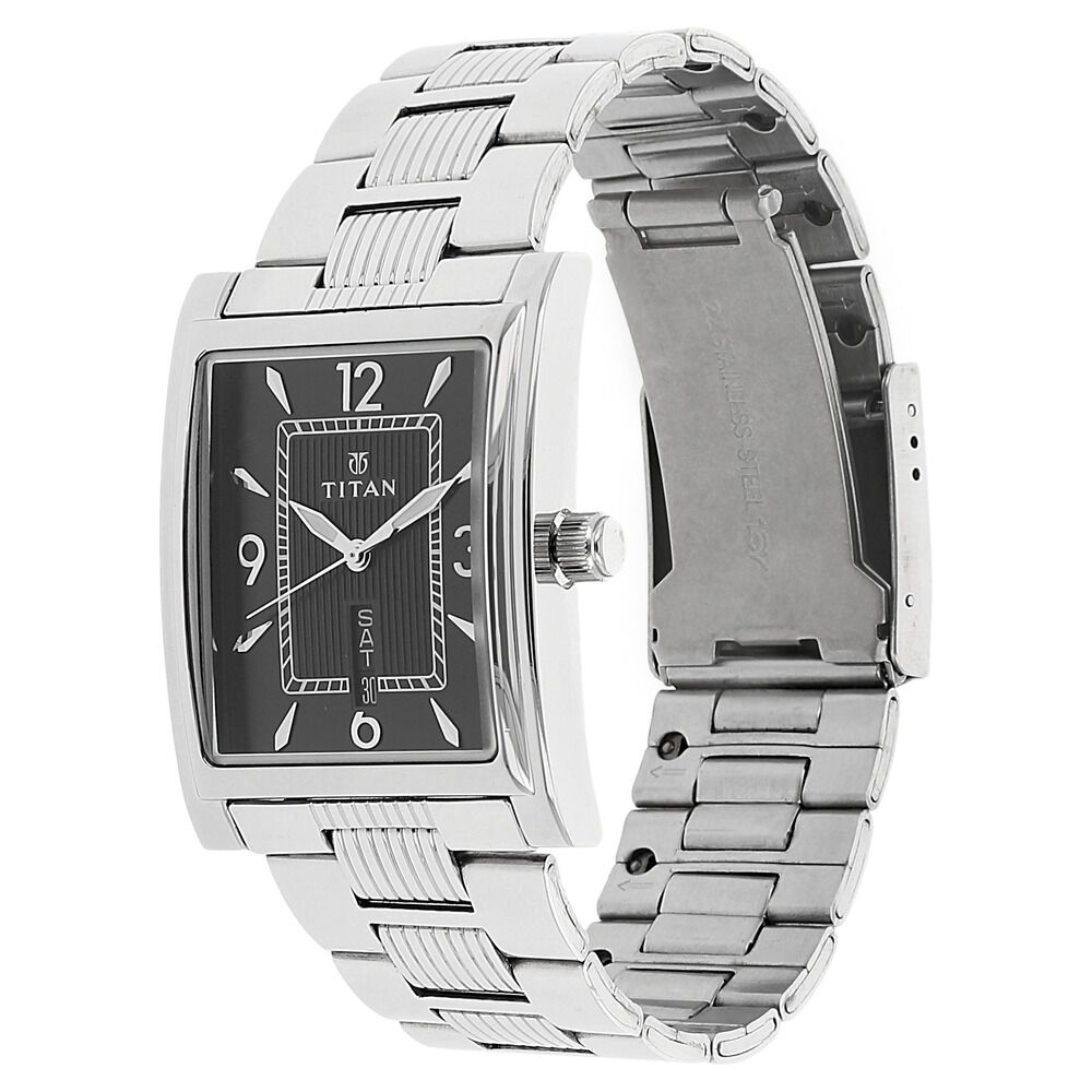 Titan Quartz Analog with Day and Date Black Dial Stainless Steel Strap Watch for Men-90024SM02