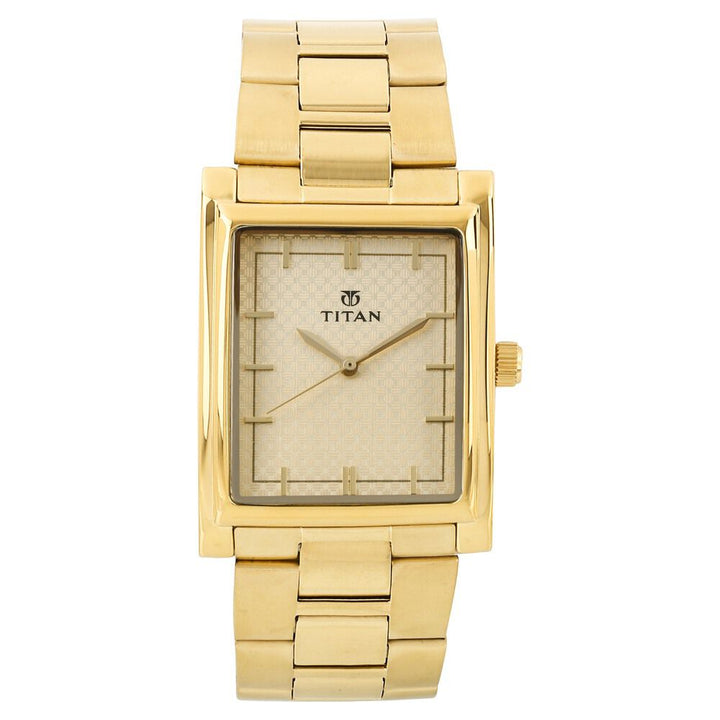 Titan Quartz Analog Champagne Dial Metal Strap Watch for Men-NF90024YM02A