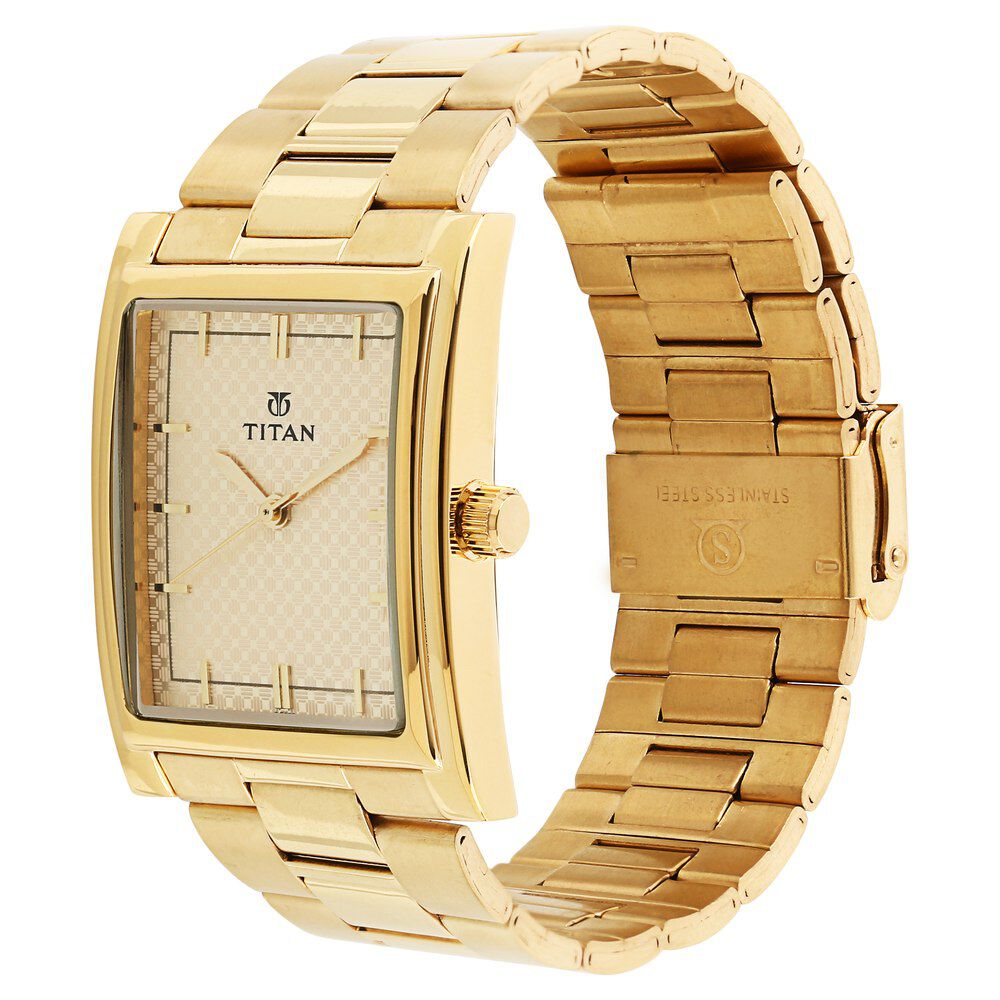 Titan Quartz Analog Champagne Dial Metal Strap Watch for Men-NF90024YM02A