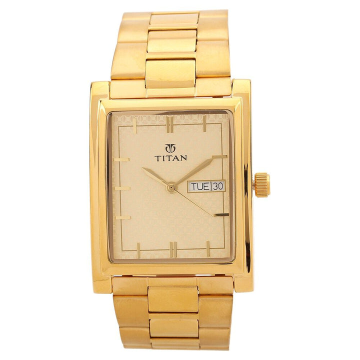 Titan Quartz Analog with Day and Date Champagne Dial Watch for Men-NH90024YM04J