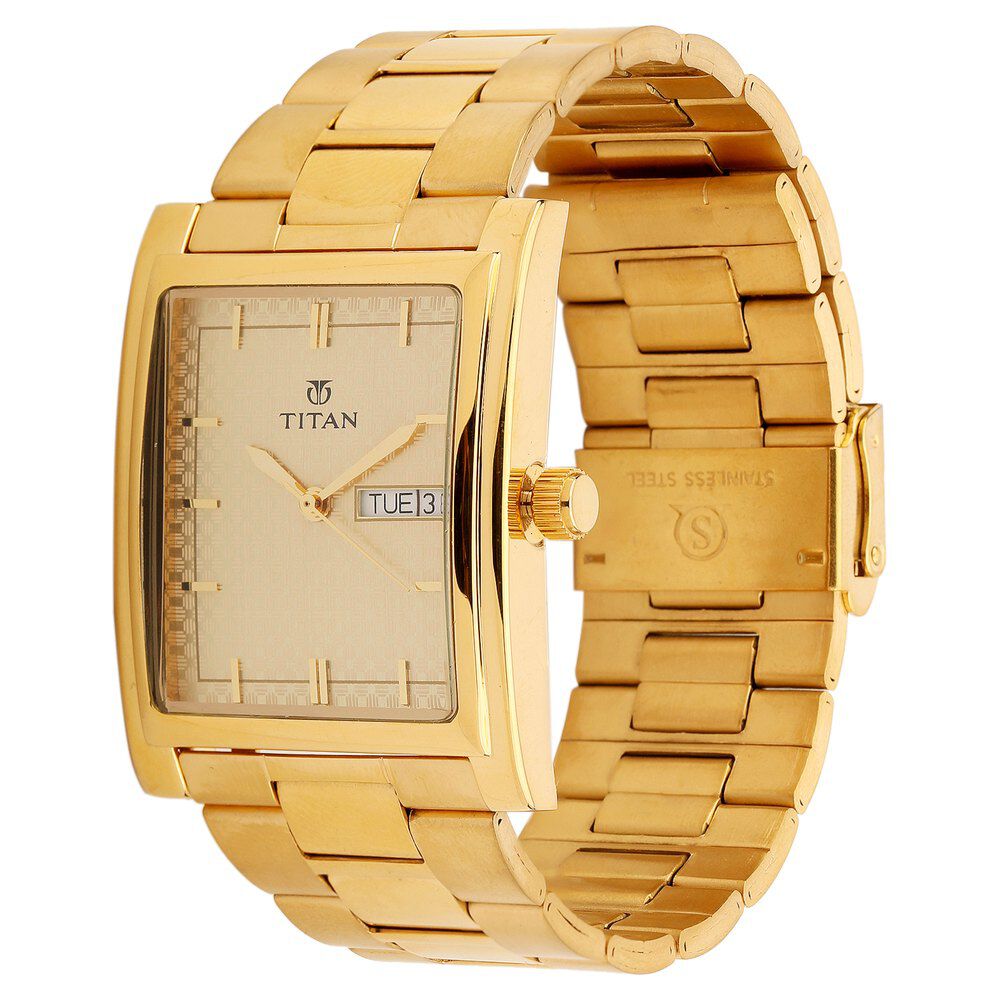 Titan Quartz Analog with Day and Date Champagne Dial Watch for Men-NH90024YM04J