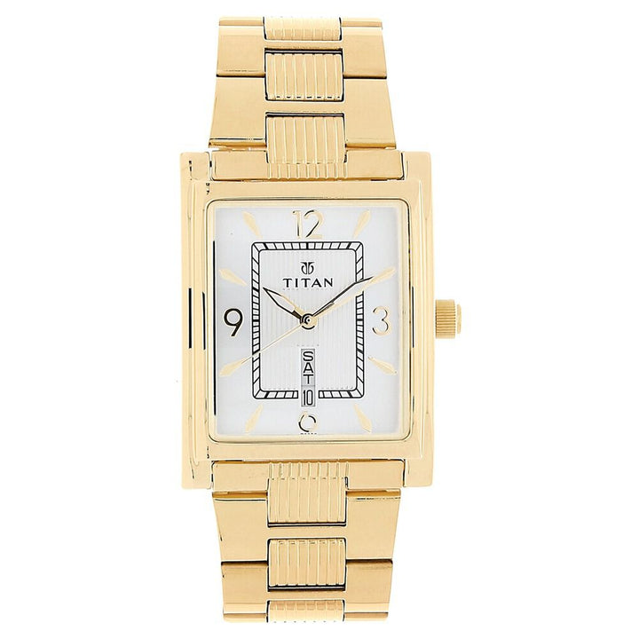 Titan Quartz Analog with Day and Date Silver Dial Stainless Steel Strap Watch for Men-NK90024YM06