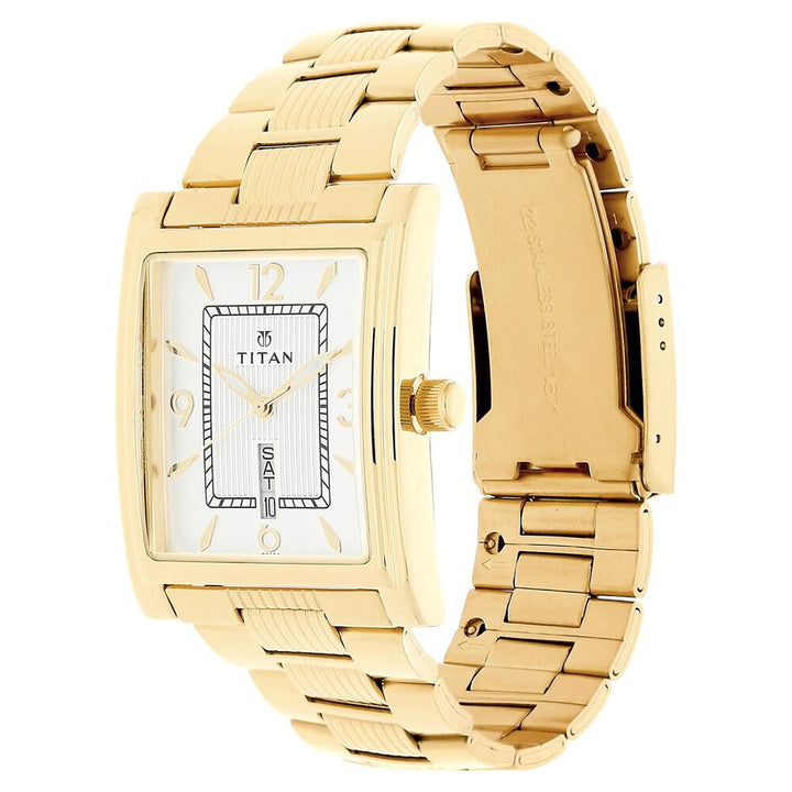 Titan Quartz Analog with Day and Date Silver Dial Stainless Steel Strap Watch for Men-NK90024YM06