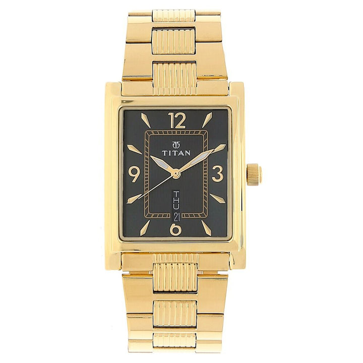 Titan Quartz Analog with Day and Date Black Dial Stainless Steel Strap Watch for Men-90024YM08