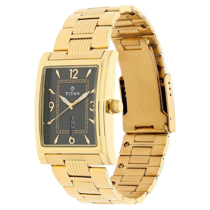 Titan Quartz Analog with Day and Date Black Dial Stainless Steel Strap Watch for Men-90024YM08