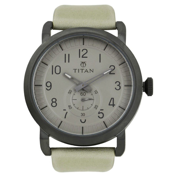Titan Quartz Analog Grey Dial Leather Strap Watch for Men-90025QL01