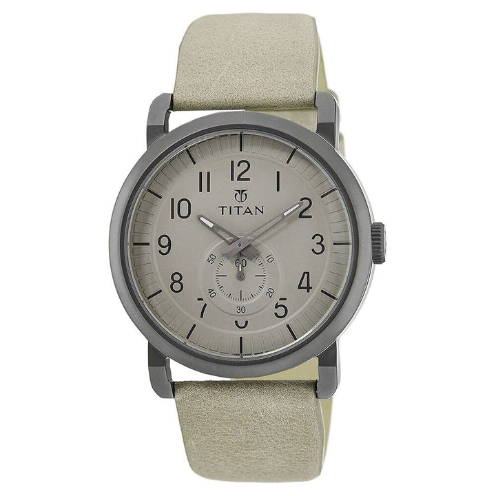 Titan Quartz Analog Grey Dial Leather Strap Watch for Men-90025QL01