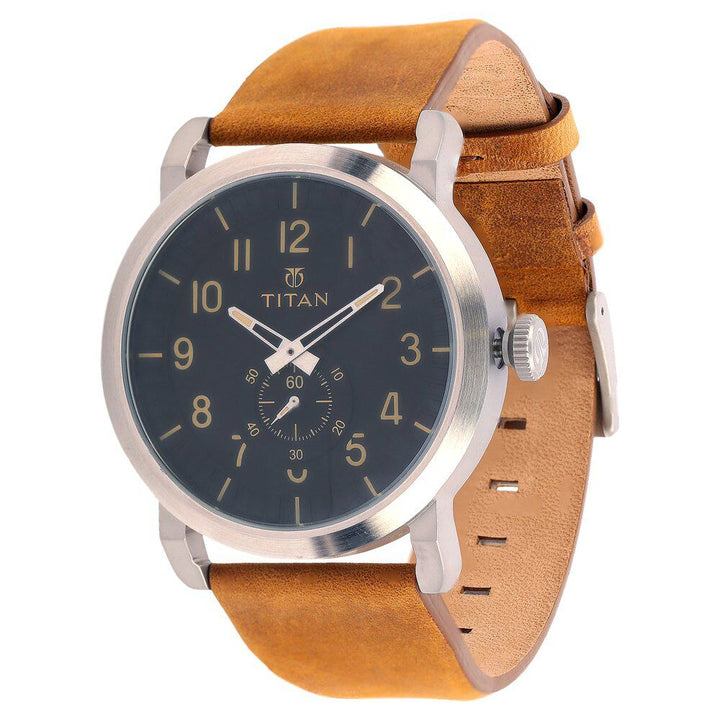 Titan Quartz Analog Black Dial Leather Strap Watch for Men-90025SL01
