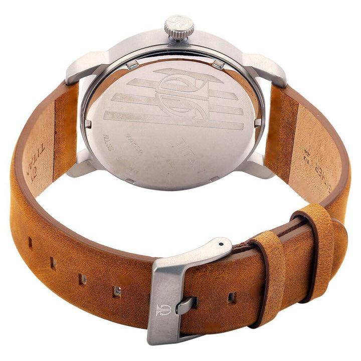 Titan Quartz Analog Black Dial Leather Strap Watch for Men-90025SL01