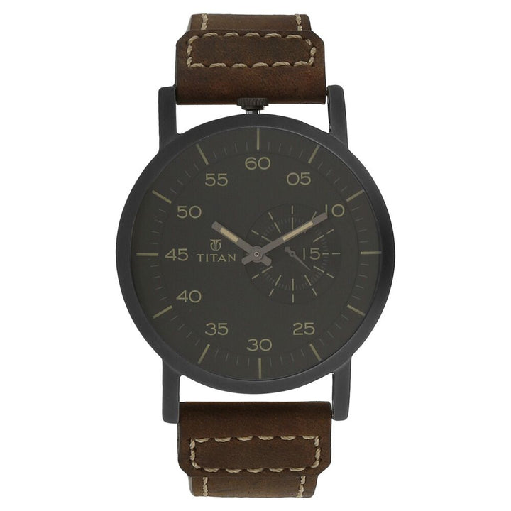 Titan Quartz Analog Black Dial Leather Strap Watch for Men-NJ90026QL01