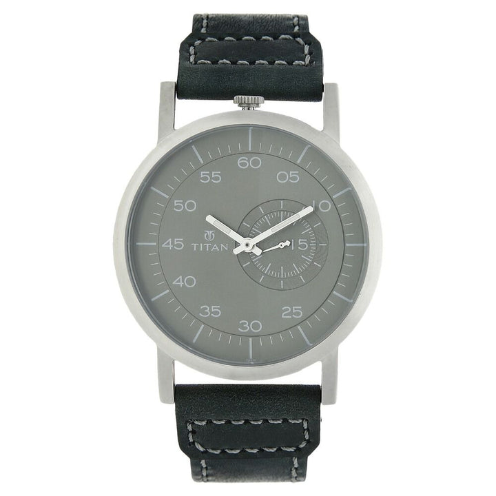 Titan Analog Grey Dial Leather Strap watch for Men-90026SL02J