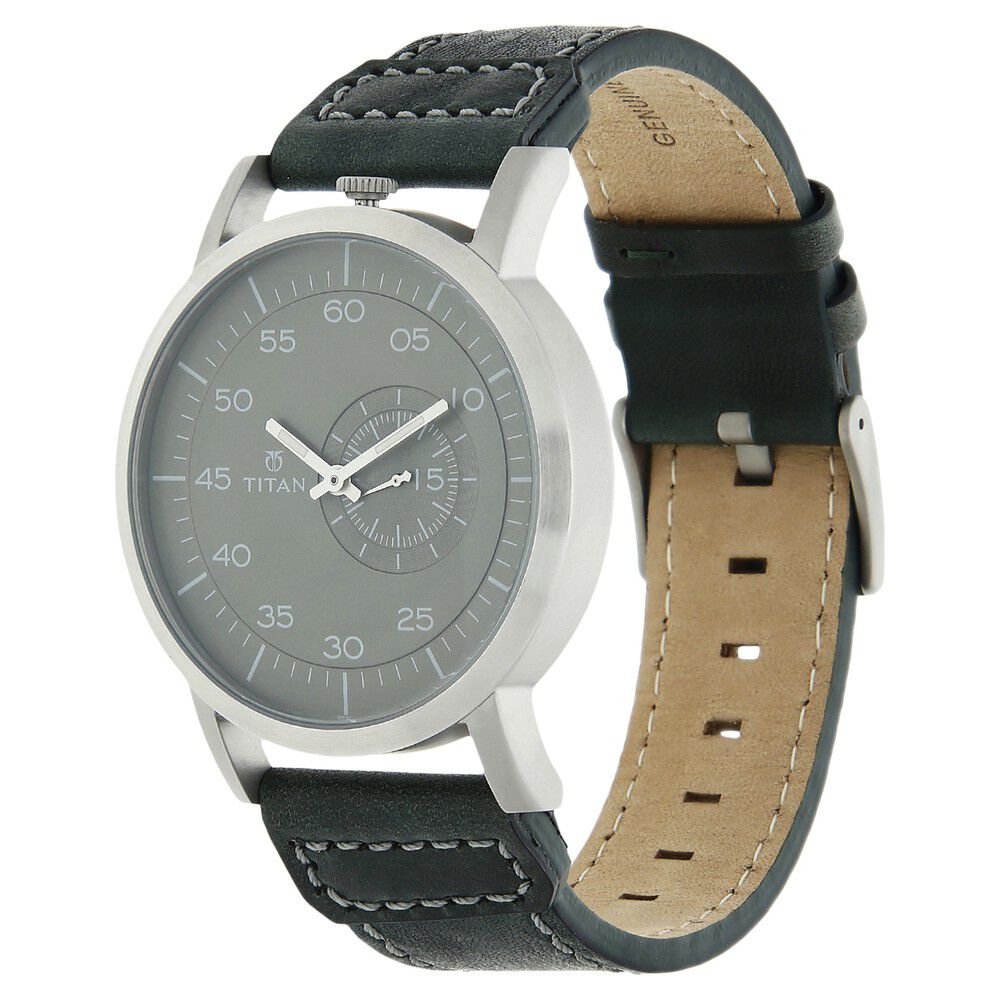Titan Analog Grey Dial Leather Strap watch for Men-90026SL02J