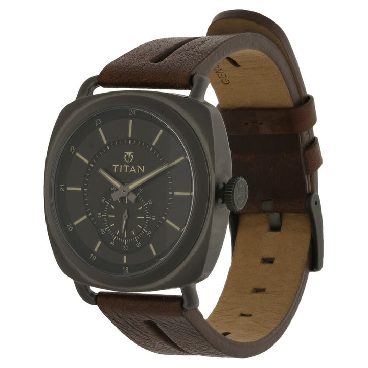 Titan Quartz Analog Black Dial Leather Strap Watch for Men-NJ90027QL01