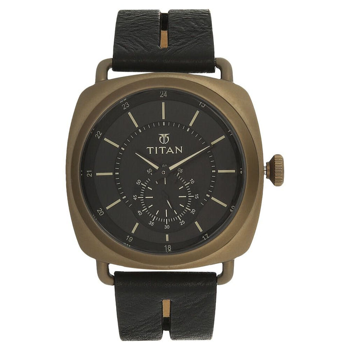 Titan Quartz Analog Black Dial Leather Strap Watch for Men-90027QL02J