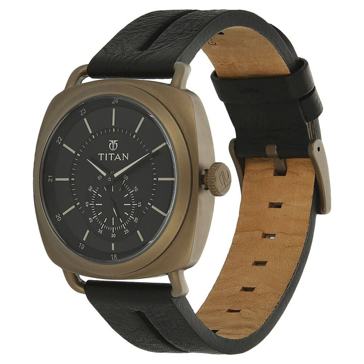 Titan Quartz Analog Black Dial Leather Strap Watch for Men-90027QL02J