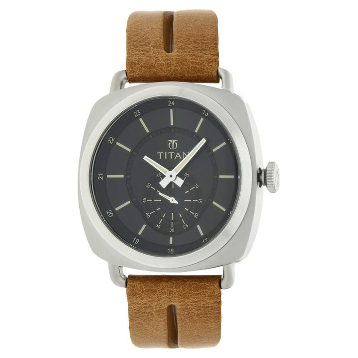 Titan Quartz Analog Black Dial Leather Strap Watch for Men-90027SL01J