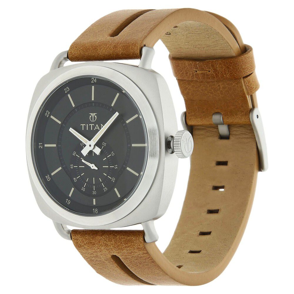Titan Quartz Analog Black Dial Leather Strap Watch for Men-90027SL01J