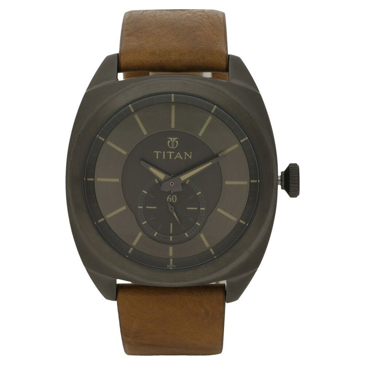 Titan Quartz Analog Grey Dial Leather Strap Watch for Men-90028QL01J